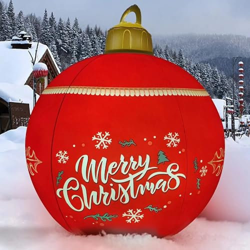 Inflatable Christmas Ball 23 Inch Large Outdoor Christmas PVC Inflatable Ball Giant Blow up Ball Decorations Reusable Santa Snowman Inflatables Ball Decorations for Xmas Yard Garden Patio