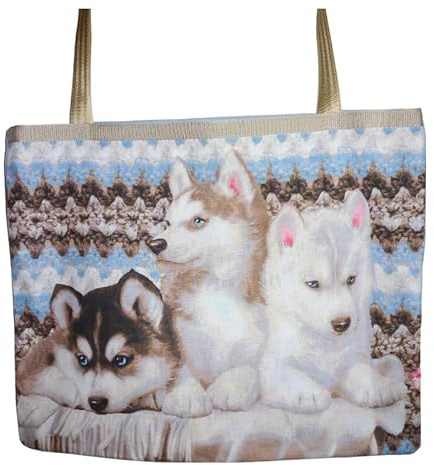 Handmade XXL Damen Herren Beutel Tasche Shopper Umhängetasche blau Siberian Husky Hund