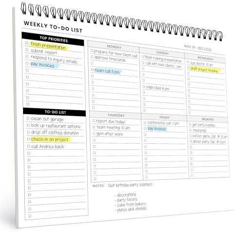 Of a Happy Kind Weekly To Do List Spiral Planner Pad - 8.5x11 52 Sheets - Desk Notepad with Multiple Sections - Undated Planning Notebook Checklist, Todo Agenda Plan