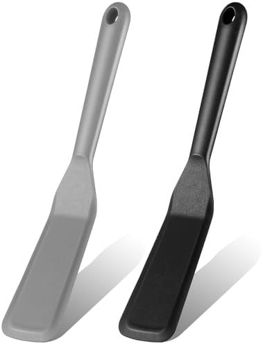 Zopeal 2 Pieces Silicone Narrow Skinny Spatula Crepe Flipper Long Spatula Heat Resistant Cooking Spatula Non Stick Pancake Spatula for Cooking Egg Burgers Pizza Pancake Steak Omelet(Black, Gray)