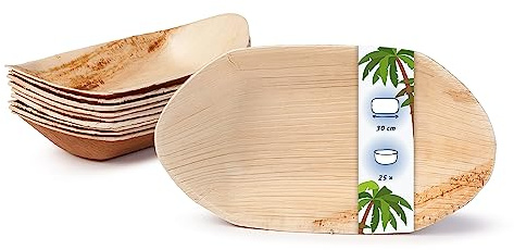 onlyleaf Palmware - Palmblatt Schale für Fingerfood I Einweggeschirr biologisch abbaubar, kompostierbar I Einweg Schälchen Servierteller Dipschale Snackschale I 25 Stück Party Schiffchen 20 cm