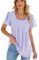 Famulily Women's Square Neck T-Shirt Hollow Short Sleeve Simple Tops Ladies Spring Summer Basic Casual Blouses (XXL, Purple)