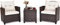 KOMFOTTEU Juego de Muebles de Ratán de Balcón de 3 Piezas, Conjunto de Salón con Mesa de Café y 2 Sillas, Mesa de Terreza con Tapa de Cristal, Sillones con Cojines Extraíble (Cojín Beige)