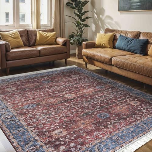 Mazovia Teppich Orientalisch Vintage - Waschbar rutschfest - Weich Traditioneller Teppich für Wohnzimmer Orientteppich - Fußbodenheizung geeignet - Rot Burgunderrot 80 x 150 cm