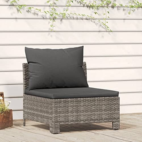 Rantry Gartensofa Garten Mittelsofa mit Kissen Gartenmöbel Rattansofa Mittelsofa Ecksofa Balkonmöbel Sofa Sitzgarnitur Möbel Gartenset Gartenmöbel für Garten, Terrasse und Balkon Grau