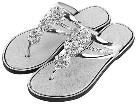 ticticlily Tongs Nu Pieds Femme Été Paillettes Strass Sandales De Plage Légères Plates Chaussons Pantoufles H Argenté 45 EU