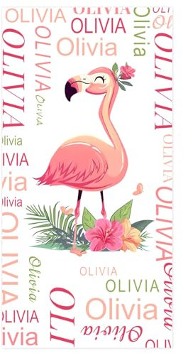 Jodimitty Flamingo Strandtuch Personalisiertes Name für Erwachsene, Mikrofaser/Polyester Baumwolle, Wasserabsorbierend Schnell Trockenes Badetuch Saunatuch für Schwimmbad Party, 150cm/160cm/180cm