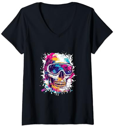 Damen Skisport-Symbol mit Ski-Brille T-Shirt mit V-Ausschnitt