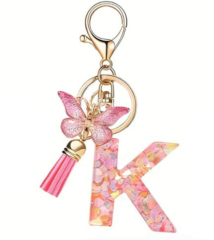 T TAKONE Schlüsselanhänger Buchstabe - Schmetterling Glitzer Rosa, Idealer Geschenk Auto Schlüsselanhänger für Frauen/Kinder-K