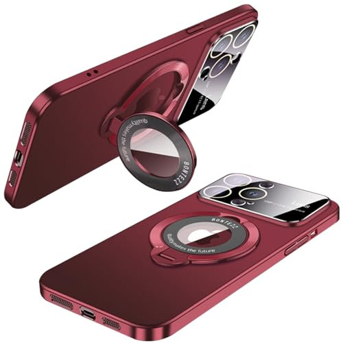 LOXO CASE Hülle für iPhone 16/16 Pro/16 Plus/16 Pro Max, Vollglas-Kameraobjektiv-Schutzhülle mit Magnetischem, Unsichtbarem Ständer [Kompatibel mit MagSafe],Red,16 Pro