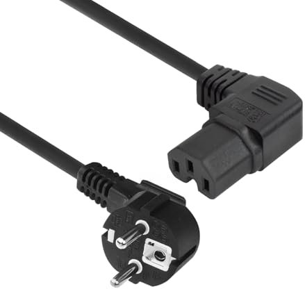 ACT Warmgerätekabel CEE7/7 nach C15 gewinkelt Rechts, 1m Netzkabel CEE 7/7, Stromkabel auf C15 Warmgerätebuchse, Stromkabel abgewinkelt – AK5349