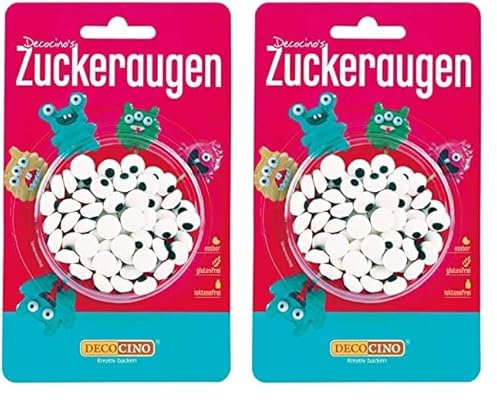 DECOCINO Essbare Zuckeraugen (25g) – Deko-Augen als Zuckerdekor zum Backen für Geburtstags-Torten, Geburtstags-Kuchen, Muffins, Cup-Cakes, Cake-Pops. (Packung mit 2)