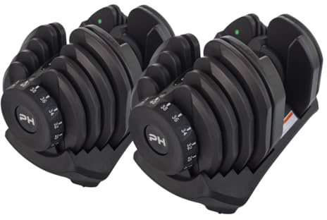 PH Fitness Verstellbares Hantel Set - Platzsparendes Hantel Set mit 15-17 Gewichtseinstellungen für Home Gym, Bodytraining, Fitness, Gewichtheben & Workout (2 Stück) (40 KG - Schwarz)