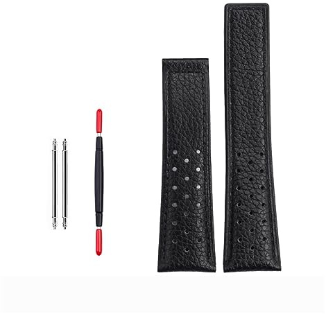 XIRIXX 22 mm echtes Kalbsleder-Armband für TAG für HEUER-Armband MONACO CARRERA Hochwertiges Lederarmband(Black line)