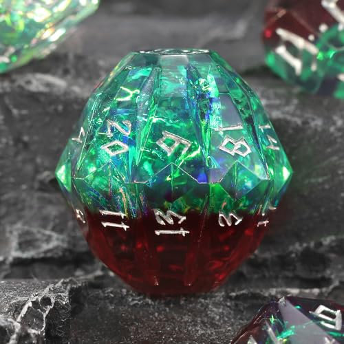 FONVGOGO DND Würfel Set Harz Dungeons and Dragons Würfel 7 Stück Polyedrische D&D Würfel Spielwürfel DND Dice Set (S-Grün und Silber)
