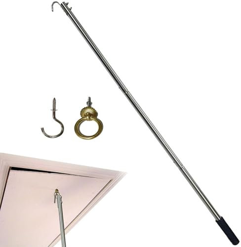 Leiter-Zugsystem-Set,Ausziehbarer Dachbodenleiter Mit Aufbewahrungshaken,Dachboden Haken Garagentor und Dachboden, Zugangswerkzeug für Zuhause und Lagerung, 101,6 cm