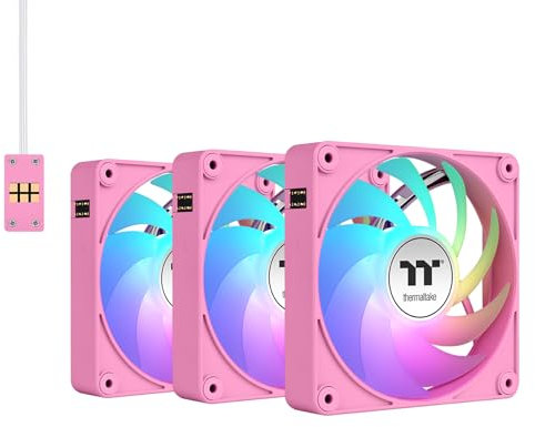 Thermaltake CT120 EX ARGB Sync PC Cooling Fan 3 Pack, PWM 500~2000 RPM, 5V Motherboard Sync, 16.8 Million Colors 9 LEDs, MagForce 2.0 Connectors, Hydraulic Bearing, Bubble Pink, CL-F219-PL12PK-A