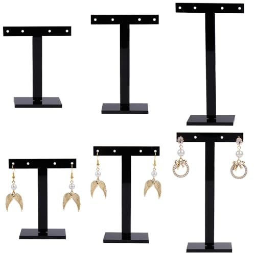 SUNNYCLUE 6 pz 3 misure Espositore per Orecchini Espositore per Orecchini Set Porta Gioielli In Acrilico Collane Braccialetti Orecchini A Bottone Organizer Nero Porta Gioielli A Barra A T per La Vendi