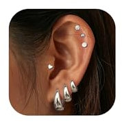 Morfetto 7 Paia Orecchini Acciaio Chirurgico Argento - Set Orecchini Cerchio Anallergici Donna Oro Placcato 14K Piccoli Cuore Palla CZ Piercing Orecchio Cartilagine Trago Helix Piercing Gioielli