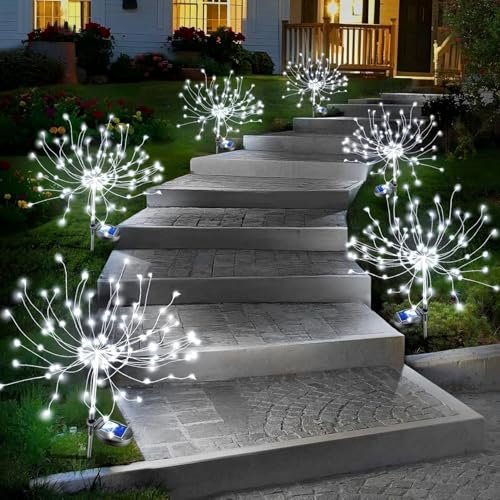 Anordsem Solarlampen Außen Garten Deko: Solar Wetterfest Feuerwerk Lights Gartendeko für Draußen - Solarleuchten Lichterkette 120 LED für Aussen Balkon - Outdoor Beleuchtung Licht für Balkon [6 stück]