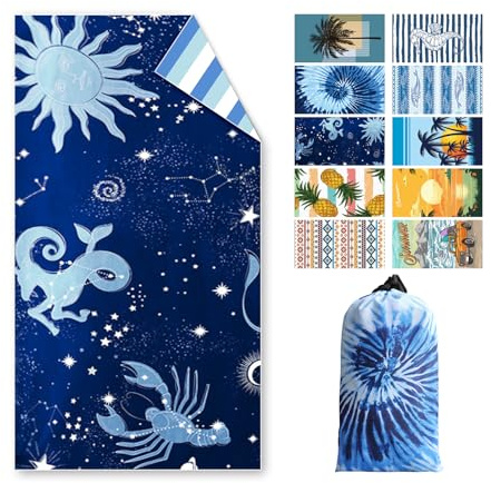 Asbtos Strandtuch Groß, 180 x 100 cm Doppelseitig Strandhandtuch, Schnell Trocknendes, Weiches, Leichtes, Pflegeleicht, Sandfreies Microfaser Handtücher für Reise Urlaub Schwimmen Camping, mit Tasche