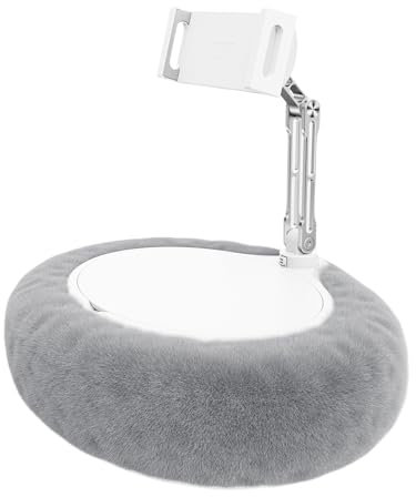 Pillow Stand Holder for Kindle Tablet iPad,Plush Mobile Phone Stand with a Snack Bowl with lid,Compatible with 4.7-13 Phone, Tablet, iPad, iPhone, Google, Kindle, Samsung (Grey)