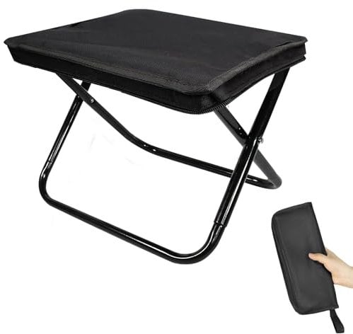 WOXFUWOXFUFFaltbarer Oxford Camping Hocker - 100 kg Tragkraft, wasserabweisend für Garten, Angeln & Strand | Approx. 26 x 23 x 27 cm Kompakt & Leicht (schwarz)