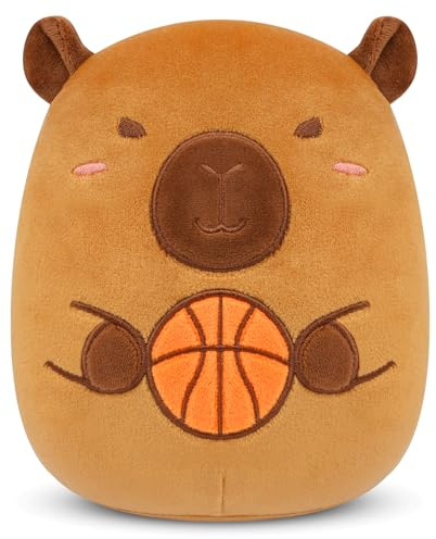 Yamepuia Capybara Kuscheltier,22cm Capybara Plüschtier mit Basketball,Niedliche Cartoon Capybara Plüsch Kissen Tier Stofftier Geschenke für Kinder Jungen Mädchen