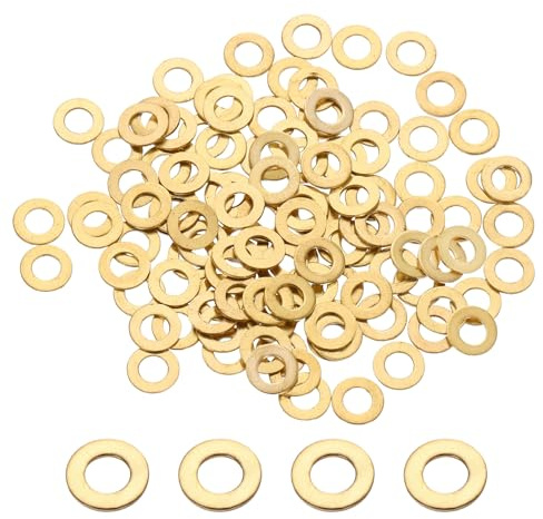 PATIKIL M4 Brass Flat Washer, 200 Pcs 4mm ID 8mm OD 0.5mm Thick Metric Washers Metal Sealing Gasket Ring for Screws Bolts Factories Home Outdoor Projects