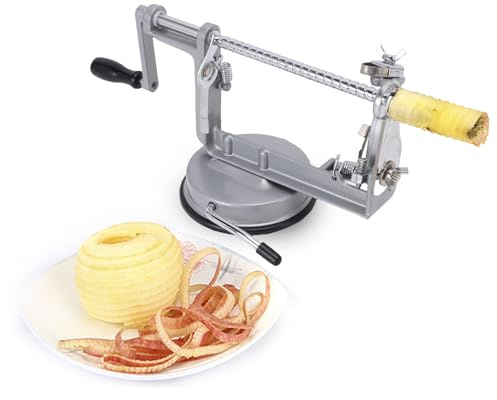 MENDUNER Manueller 3 in 1 Obstschäler mit Edelstahlklingen, Saugnapfbasis, Handkurbel Apfelschäler, Hobel, Entkerner für die Küche, Mühelos für Birnen, Kartoffeln und Verschiedene