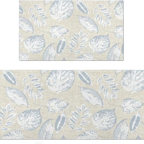 küchenteppich Graue Blätter Küchenläufer,Teppich Für küchenteppich waschbar rutschfest,fussmatte aussen 40x60+40x120