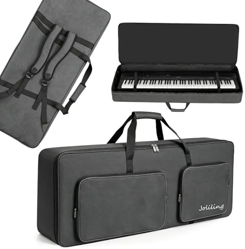 Joliling 61 Key Keyboard Gig Bag, 600D Oxford Portable Electric Piano Case with 10mm Padding, Waterproof Shockproof Keyboard Backpack with Adjustable Shoulder Straps (For 61key-107 * 17 * 45cm)