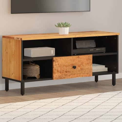 RCODSSK Massivholz Fernsehschrank aus Akazie mit Stauraum und Eisenbeinen als TV-Möbel