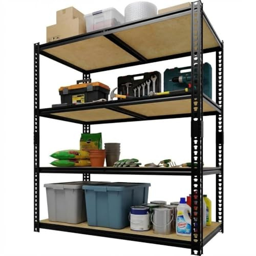 Virimolo Étagère De Rangement Robuste 4 Niveaux | Structure en Acier Carbone | l 122 x 61 x 152 cm | Noir | Étagère De Garage, Atelier, Cave Et Stockage