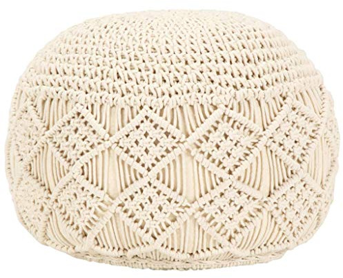 TUERYAFEK Makramee Sitzpuff Handgefertigt 45 x 30 cm Baumwolle mit EPS-Perlen gefüllt, moderner Pouf als Fußhocker für Sofa und Sessel