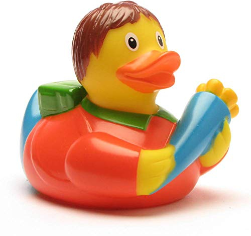 Duckshop I Badeente Schulanfänger Junge I Quietscheente I L: 8,5 cm I inkl. Quietscheentchen-Schlüsselanhänger im Set I Geschenk für Einschulung I Präsent für Schultüte I Schulkind I Erstklässler