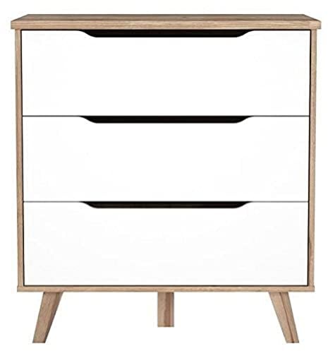 FORTE VANKKA Kommode mit 3 Schubladen, Holzwerkstoff, Planked Eiche / Weiß, B/H/T: 80 / 86,3 / 42 cm