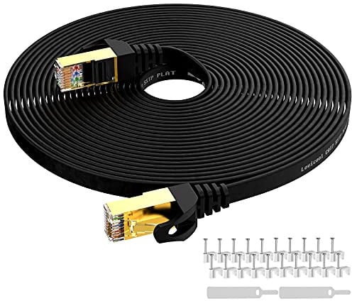 Lovicool Cat 7 Ethernet Cable 20m,High-Speed Flat Cat7 Gigabit RJ45 LAN Patch Cord 65ft with 10Gbps 600Mhz/s FTP POE for Internet, Router, Modem, Smart TV, PC & Laptop PS5 PS4 Switch Modem-Black