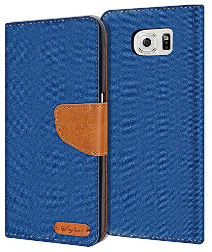 Verco für Galaxy S6 Hülle, Schutzhülle für Samsung Galaxy S6 Tasche Denim Textil Book Case Flip Case Klapphülle, Blau