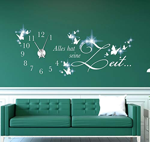 tjapalo® pkm510 Wanduhr Wohnzimmer Wandtattoo Uhr Sprüche Zitate Wandspruch Alles hat seine Zeit mit Uhrwerk Wandaufkleber, Größe: B140xH54cm (+Uhrwerk schwarz), Farbe: schwarz