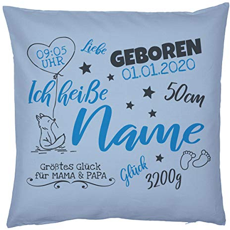 Mega-Shirt Kissen zur Geburt Geburtskissen Kissen mit Füllung Personalisierter Polster Namenskissen Geschenk Baby Glückwunsch zur Taufe Geburts Geschenke