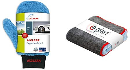 ALCLEAR 950013b Microfaser Auto Alu Felgen Reiniger-Handschuh für Autopflege Motorrad 26x12 cm, ohne Bürste für Alufelgen + Glart Mikrofasertuch, für Motorrad, Microfaser Poliertuch Lack, 60x40 cm