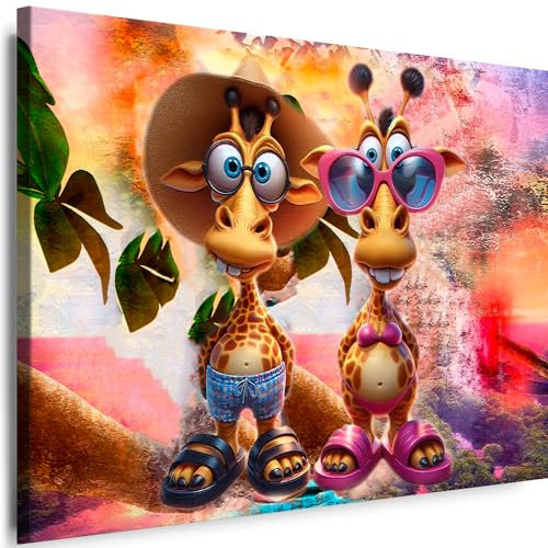 Myartstyle - Bilder Film Cartoons Tiere Kinder Giraffen 80 x 60 cm LeinWandBilder Xxl - 1 Teilige WandBilder Art 3D Modern Kunstdrucke w-a-2042-33