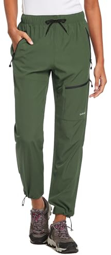 baleaf Women's Hiking Pants Quick Dry Water Resistant Lightweight Joggers Pant for All Seasons Elastic Waist Army Green Size L