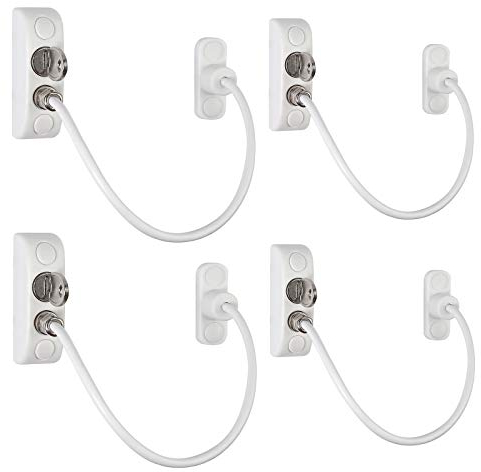Neoteck Window Restrictor Locks Window Door Cable Restrictor Lock Child Baby Safety Security Wire Catch for Home Public and Commercial Applications (White, 4 PCS)