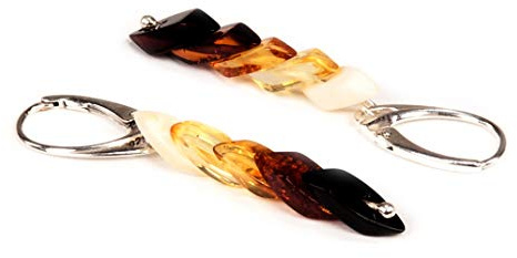 AMBERAGE Baltic Amber Earrings – Handmade Genuine Amber Jewelry with Leverback Closure – Natural Gradient from Milky to Cherry Amber – Made in Lithuania with Certificate & Pouch