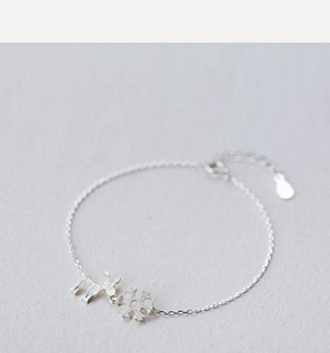 925 Sterling Silber Armband,Unisex Elegant Verstellbares Armband Hirsch Und Schneeflocke Charm Silber Armreif Für Frauen Mädchen Jubiläumsfest Geburtstag Geburtstag Schmuck Freund Party Geschenk