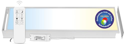 LECOM LED Panel 120x30 mit Aufbaurahmen - Deckenleuchte Dimmbar mit Fernbedienung CCT CRI90 Flach Deckenlampe Bürodeckenleuchten (120x30 mit Rahmen)