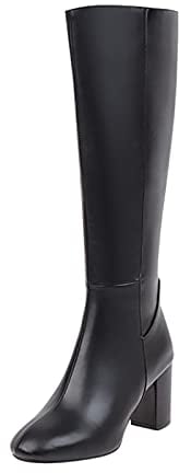 Hotberry Damen Stiefeletten Warme Lange Stiefel Hohe Boots Elegante Sexy Runde Zehe Plattformen High Heel Frauen Herbst Winter Reißverschluss PU Lederstiefel Schuhe, Schwarz, (38 EU)