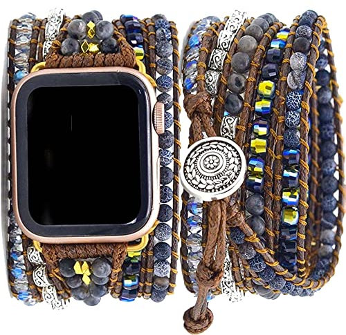 Somesame Compatibile con cinturini per Apple Watch da 49 mm, 45 mm, 44 mm, 42 mm, braccialetti con perline in stile bohémien, multistrato, 5 involucri, in pelle arcobaleno, fatti a mano, per iWatch